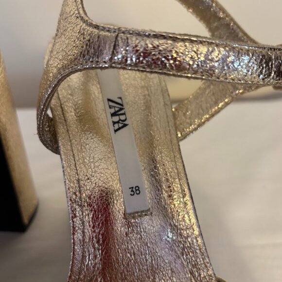 ZARA Gold Metallic Platform Heeled Shoes - Size EU 38-US 7.5 - Picture 10 of 11